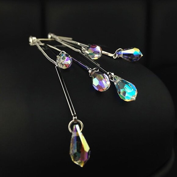 Platinum-Plated Color Change Multi-Teardrop Earrings Made with Aurora Borealis A - Picture 4 of 6